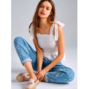 Anthropologie Stephanie Smocked Eyelet Tank